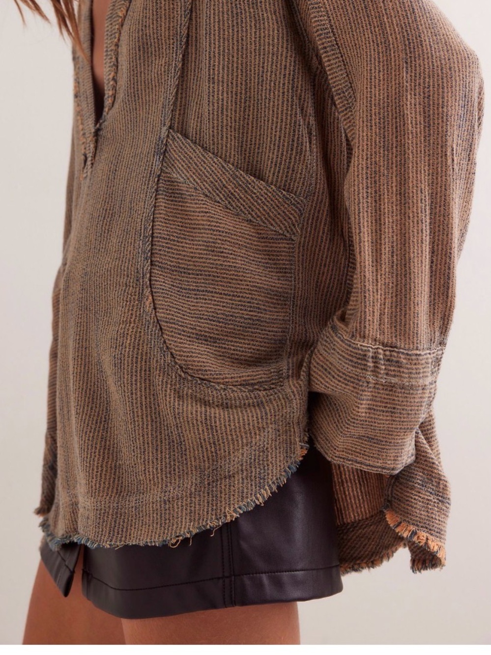 Free People We The Free By The Shore Slouchy Shirt Deep V-Neck Railroad Stripes - Picture 5 of 16